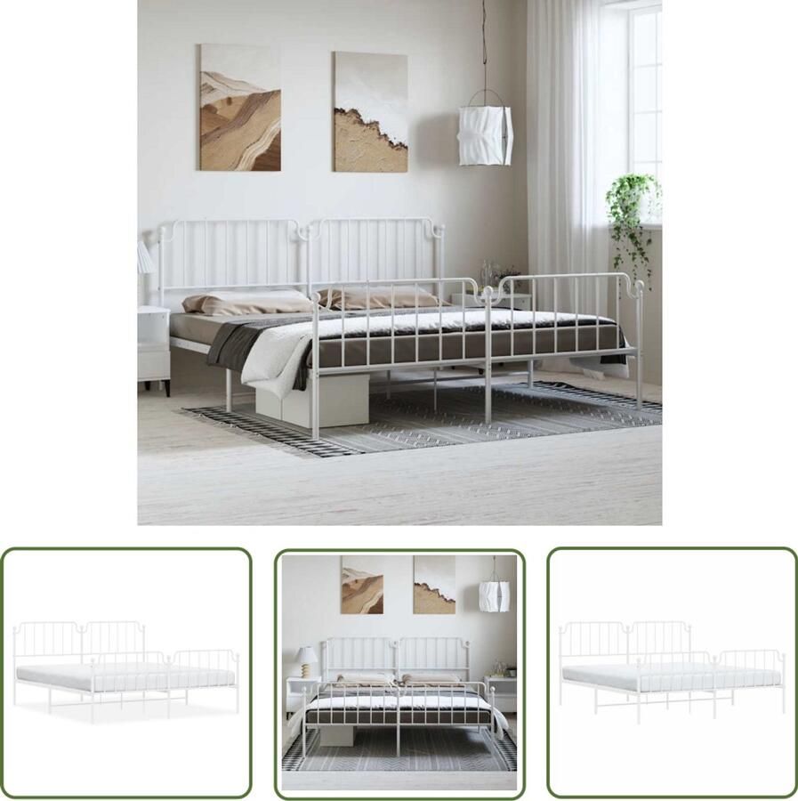 VidaXL Bed Frame Wit Staal Bed Frame Bedframe met hoofd- en voeteneinde metaal wit 183x213 cm King Size Bed Frame Tweepersoons Bed Frame Luxe Bed Frame