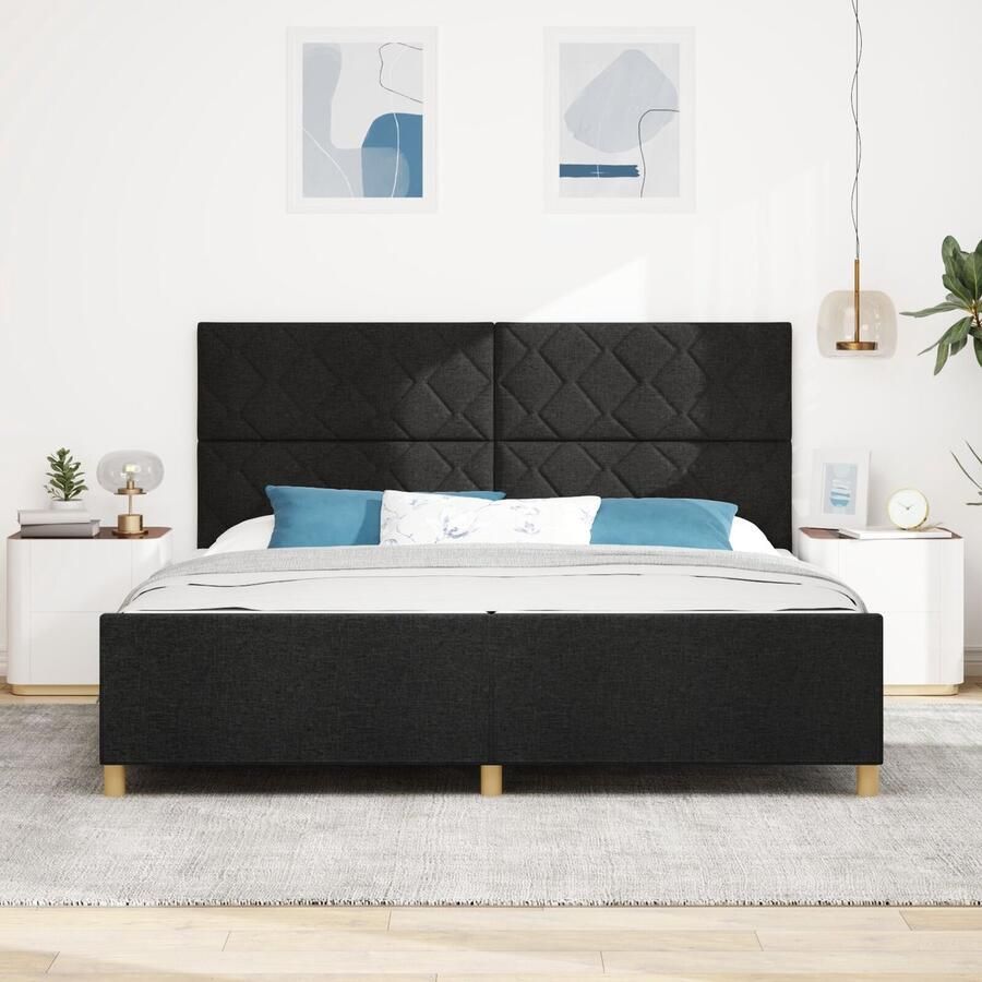 VidaXL Bedframe met hoofdeinde Zwart 200 x 200 cm Stof - Foto 2