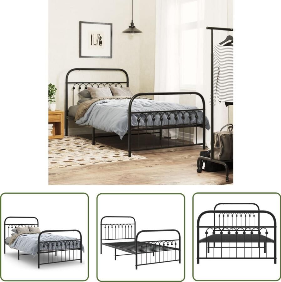 VidaXL Bed Frame Zwart Metalen Bed Frame Bedframe met hoofd- en voeteneinde metaal zwart 100x190 cm Staal Bed Frame King Size Bed Frame Boxspring Bed Frame