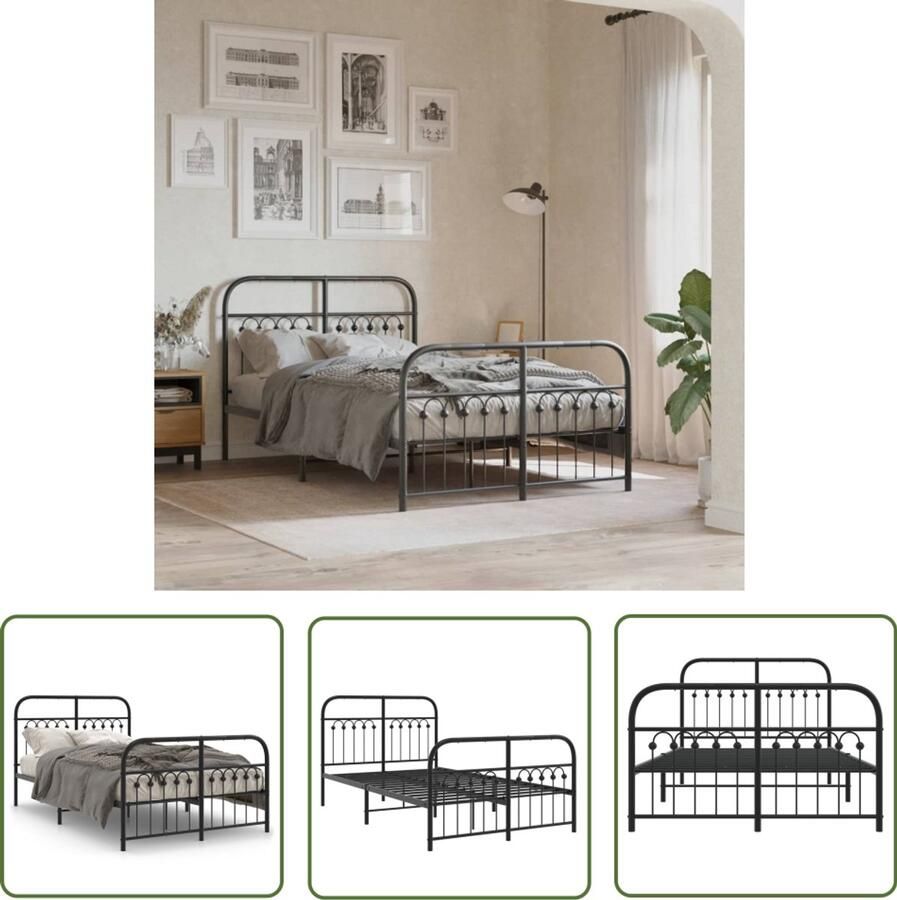 VidaXL Bed Frame Zwart Metalen Bed Frame Bedframe met hoofd- en voeteneinde metaal zwart 120x200 cm Staal Bed Frame Boxspring Frame Tweepersoons Bed Frame