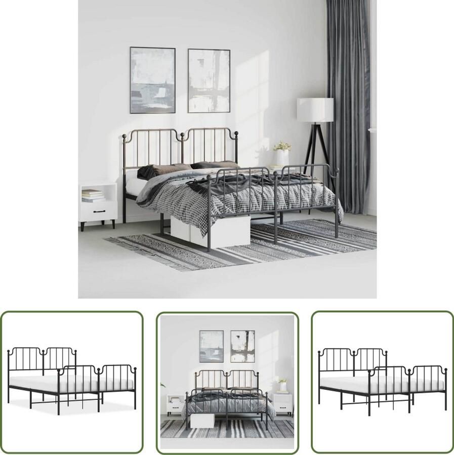 VidaXL Bed Frame Zwart Metalen Bed Frame Bedframe met hoofd- en voeteneinde metaal zwart 135x190 cm Boxspring Frame Staal Bed Frame King Size Bed Frame