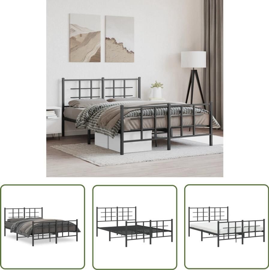 VidaXL Bedframe met hoofd- en voeteneinde metaal zwart 135x190 cm Metalen Bed Frame Bed Frame Zwart Boxspring Frame Staal Bed Frame King Size Bed Frame