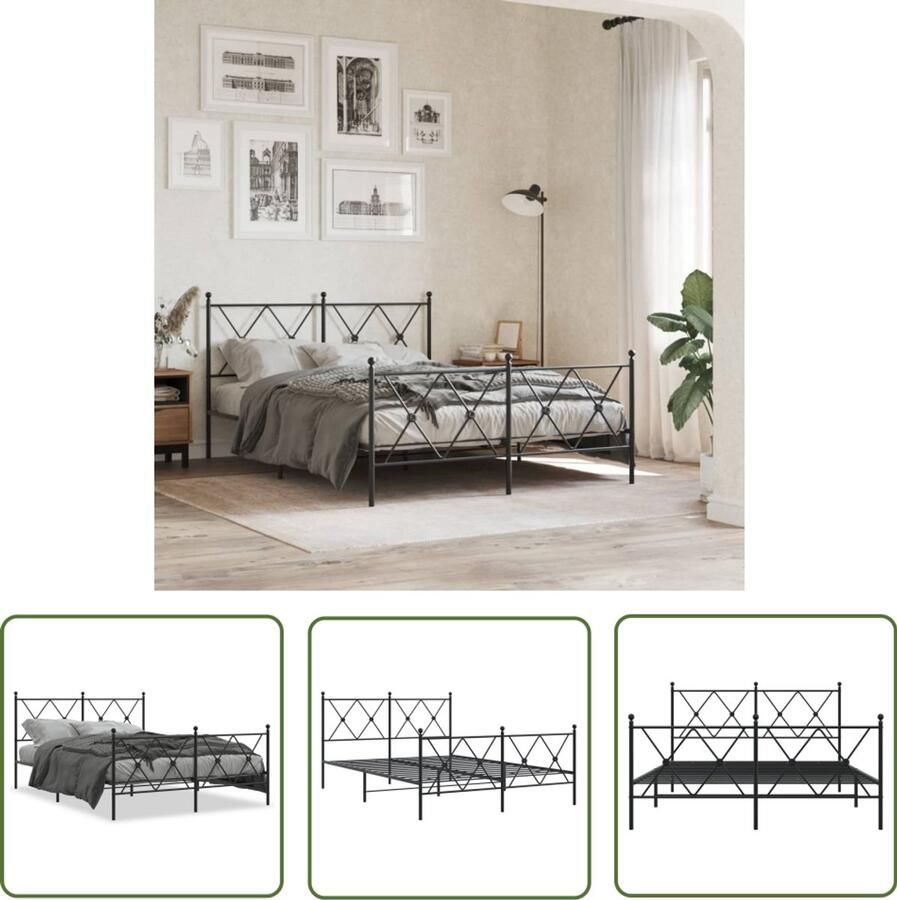 VidaXL Bed Frame Zwart Metalen Bed Frame Bedframe met hoofd- en voeteneinde metaal zwart 140x190 cm Staal Bed Frame King Size Bed Frame Boxspring Bed Frame