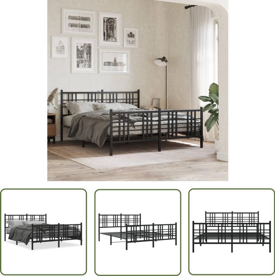 VidaXL Bedframe met hoofd- en voeteneinde metaal zwart 150x200 cm Metalen Bed Frame Bed Frame Zwart Boxspring Frame Staal Bed Frame King Size Bed Frame