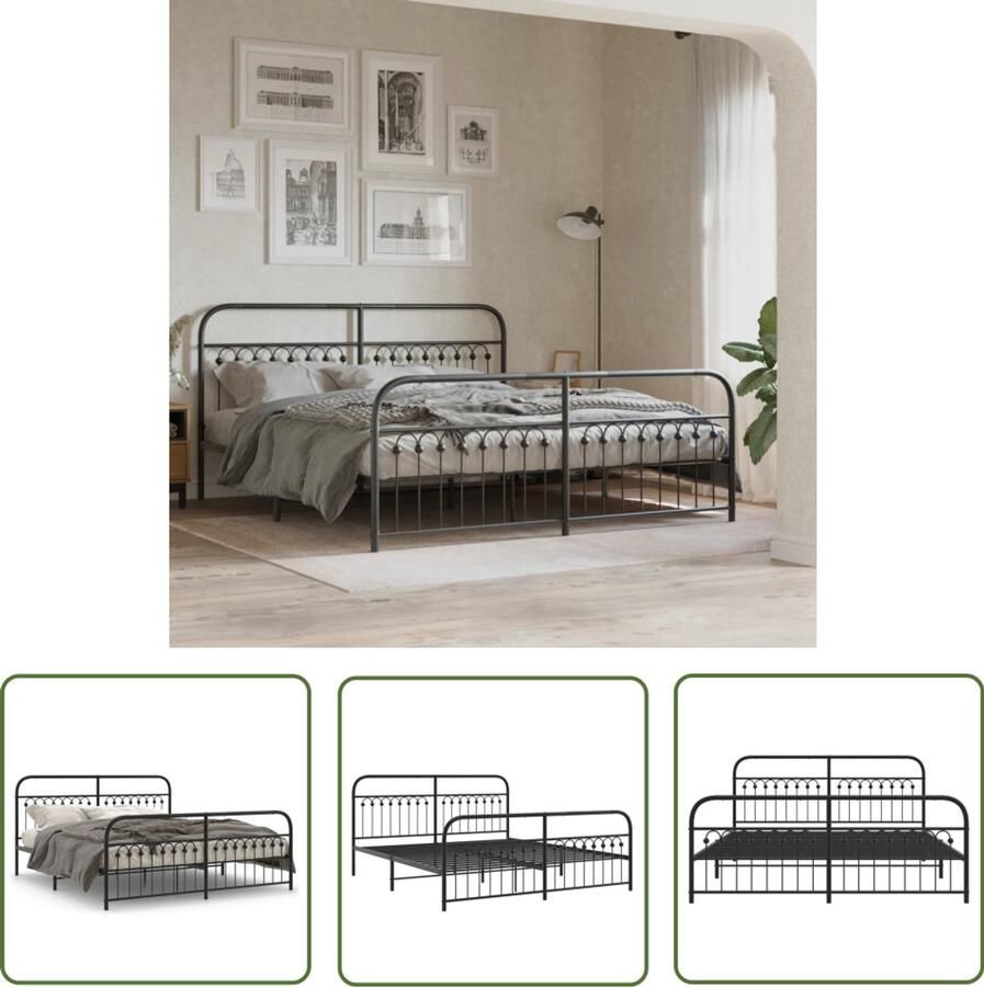 VidaXL Bed Frame Zwart Metalen Bed Frame Bedframe met hoofd- en voeteneinde metaal zwart 183x213 cm Boxspring Frame King Size Bed Frame Tweepersoons Bed Frame