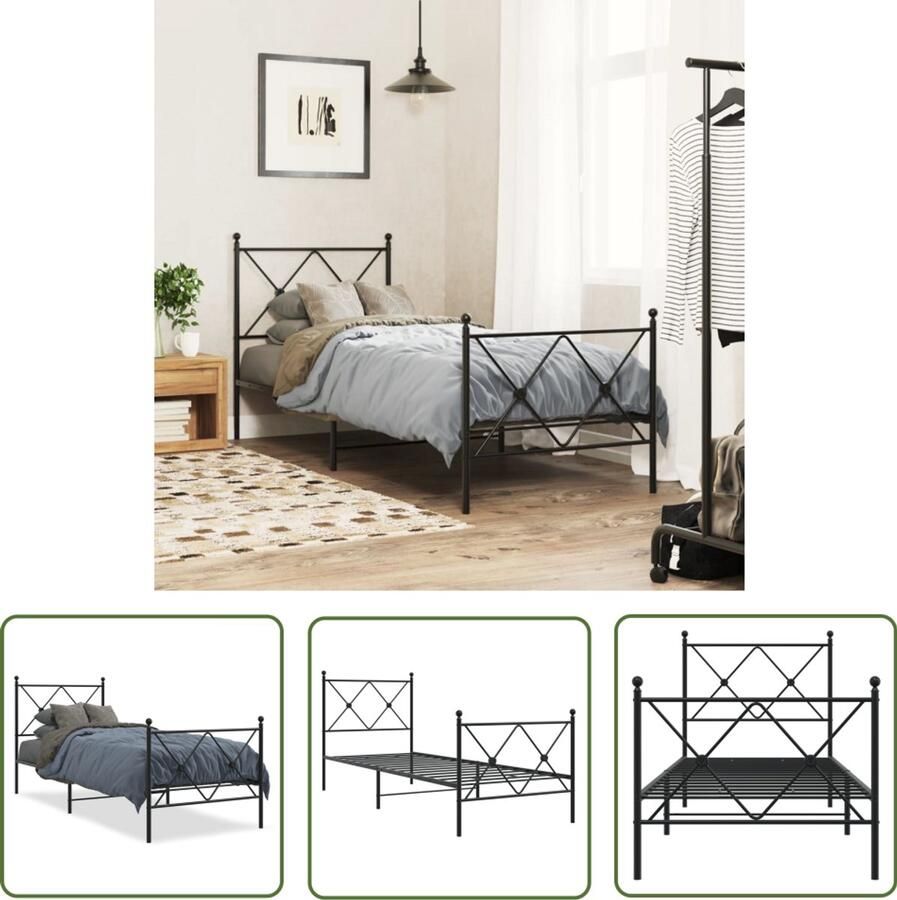 VidaXL Bed Frame Zwart Metalen Bed Frame Bedframe met hoofd- en voeteneinde metaal zwart 80x200 cm Staal Bed Frame Boxspring Frame Tweepersoons Bed Frame
