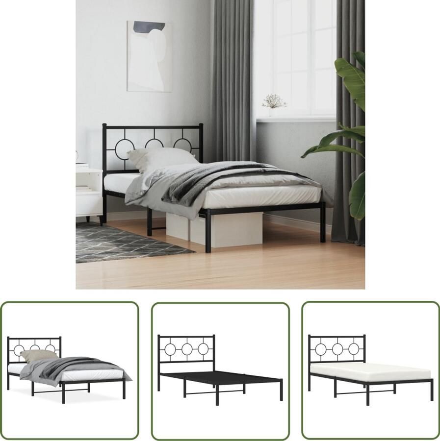 VidaXL Bedframe met hoofdbord metaal zwart 100x190 cm Metalen Bed Frame Bed Frame Zwart Boxspring Frame Hoofdbord Bed Staal Bed Frame