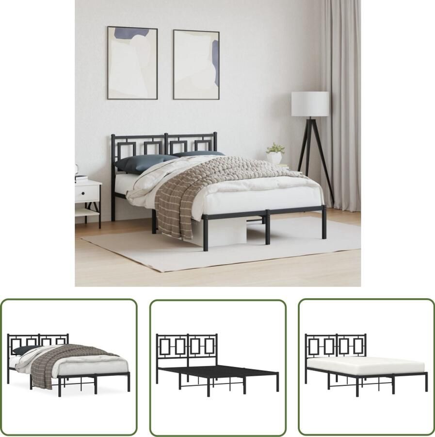 VidaXL Bed Frame Zwart Metalen Bed Frame Bedframe met hoofdbord metaal zwart 120x190 cm Boxspring Frame Hoofdbord Bed Staal Bed Frame