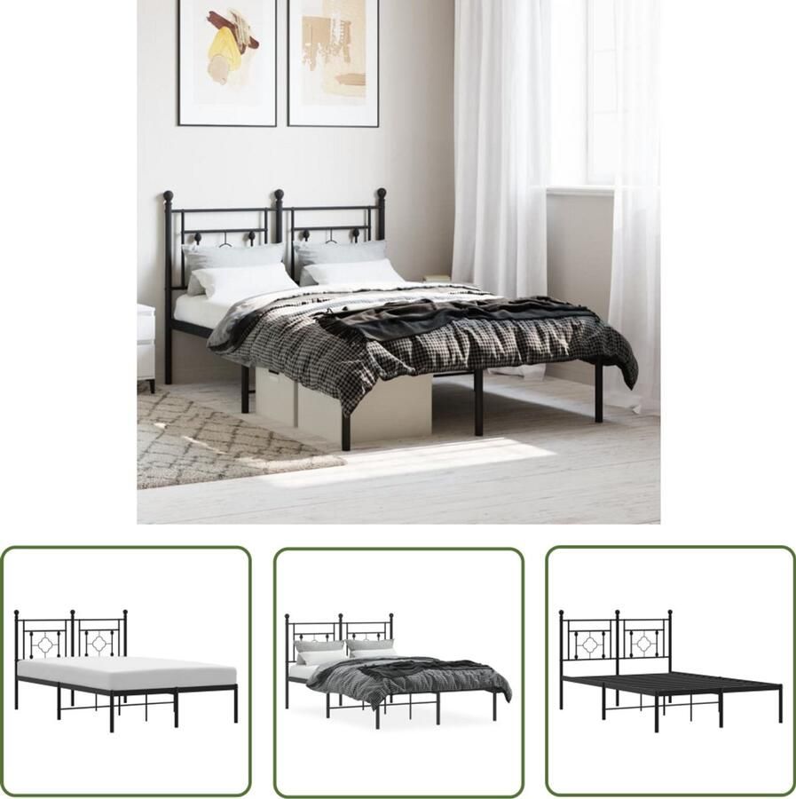 VidaXL Bed Frame Zwart Metalen Bed Frame Bedframe met hoofdbord metaal zwart 120x200 cm Bed Frame 120x200 Hoofdbord Bed Staal Bed Frame
