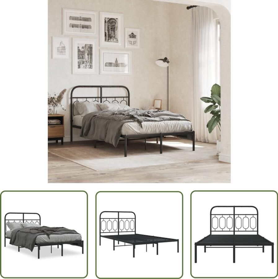 VidaXL Bedframe met hoofdbord metaal zwart 120x200 cm Metalen Bed Frame Bed Frame Zwart Boxspring Frame Hoofdbord Bed Tweepersoons Bed