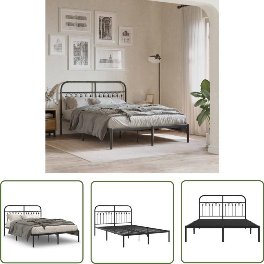 VidaXL Bed Frame Zwart Metalen Bed Frame Bedframe met hoofdbord metaal zwart 140x200 cm Boxspring Frame Hoofdbord Bed Staal Bed Frame