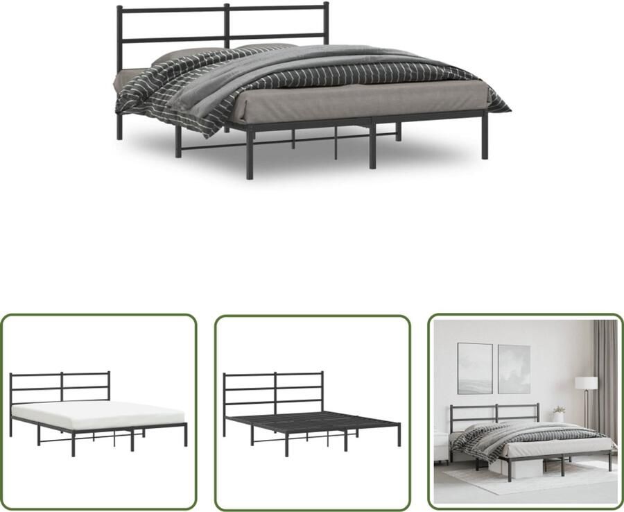 VidaXL Bed Frame Zwart Metalen Bed Frame Bedframe met hoofdbord metaal zwart 160x200 cm Boxspring Frame King Size Bed Frame Tweepersoons Bed Frame