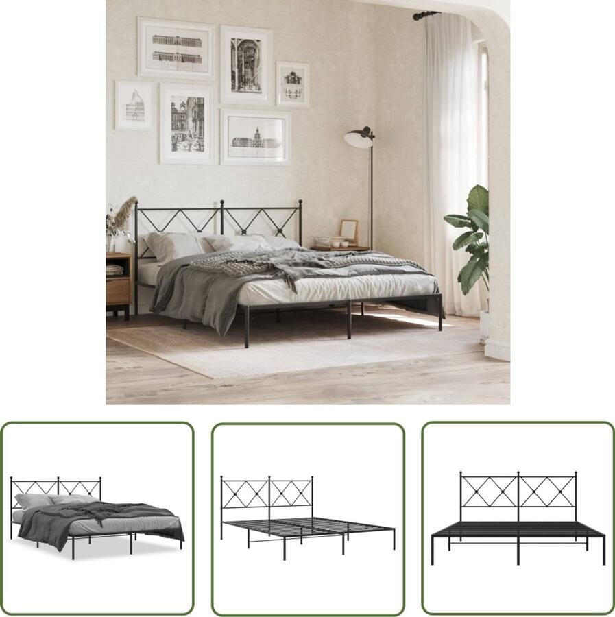 VidaXL Bed Frame Zwart Metalen Bed Frame Bedframe met hoofdbord metaal zwart 160x200 cm Boxspring Frame Hoofdbord Bed Staal Bed Frame