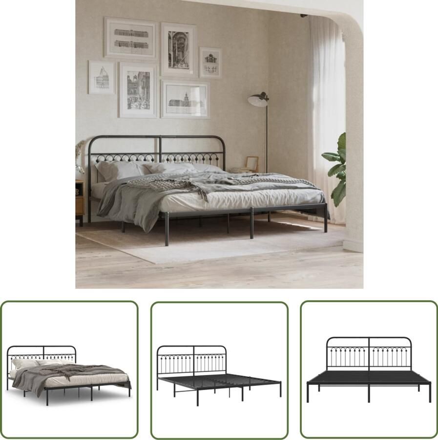 VidaXL Bed Frame Zwart Metalen Bed Frame Bedframe met hoofdbord metaal zwart 183x203 cm King Size Bed Frame Boxspring Bed Frame Hoofdbord Bed