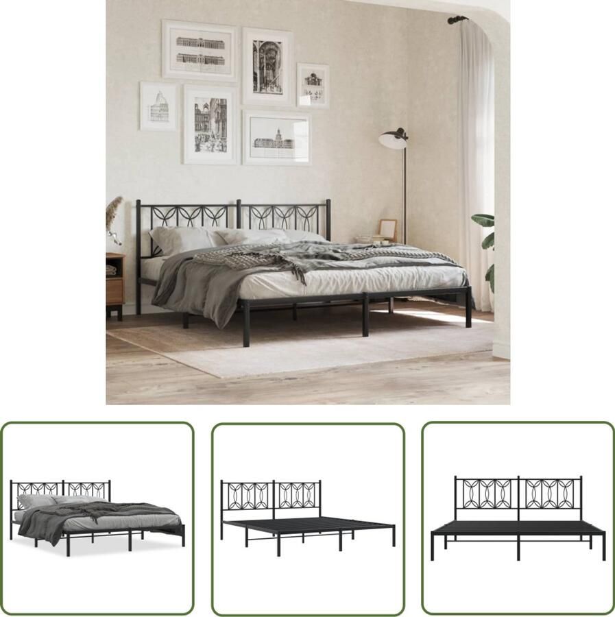 VidaXL Bed Frame Zwart Metalen Bed Frame Bedframe met hoofdbord metaal zwart 183x213 cm King Size Bed Frame Boxspring Frame Hoofdbord Bed