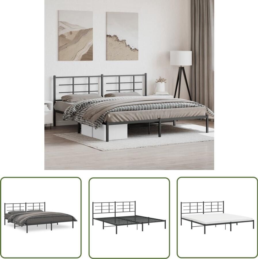 VidaXL Bed Frame Zwart Metalen Bed Frame Bedframe met hoofdbord metaal zwart 193x203 cm Boxspring Frame Hoofdbord Bed Staal Bed Frame