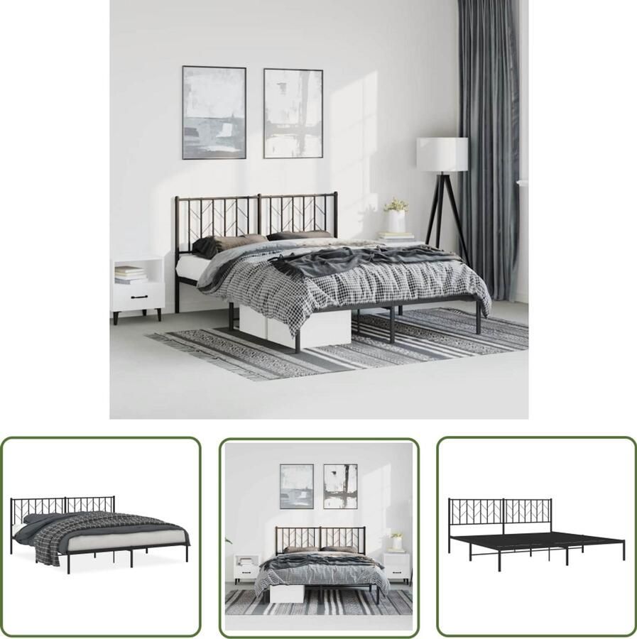 VidaXL Bed Frame Zwart Metalen Bed Frame Bedframe met hoofdbord metaal zwart 193x203 cm King Size Bed Frame Boxspring Frame Hoofdbord Bed
