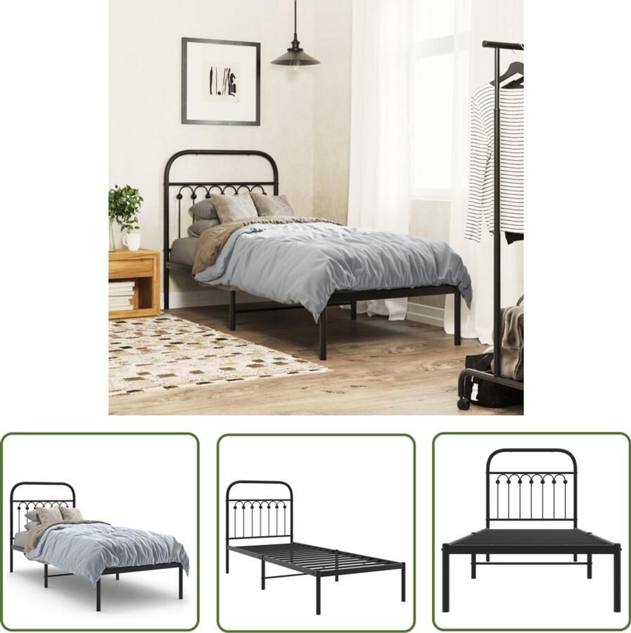 VidaXL Bed Frame Zwart Metalen Bed Frame Bedframe met hoofdbord metaal zwart 80x200 cm Boxspring Frame Hoofdbord Bed Staal Bed Frame
