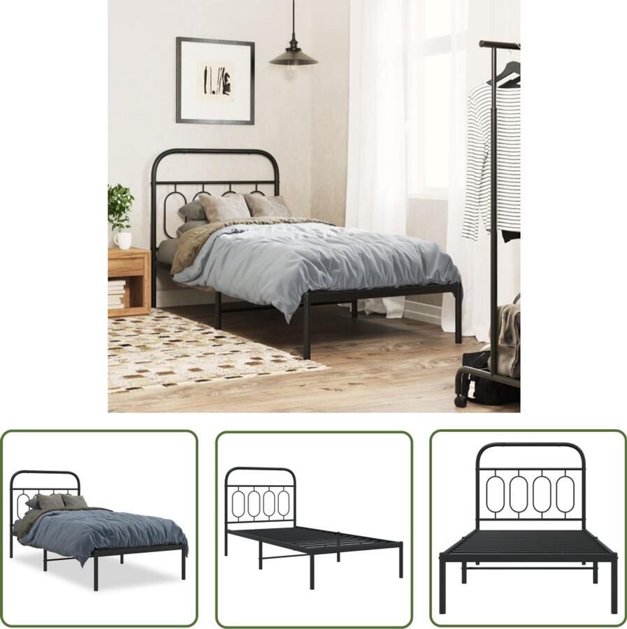 VidaXL Bed Frame Zwart Metalen Bed Frame Bedframe met hoofdbord metaal zwart 80x200 cm Boxspring Frame Hoofdbord Bed Tweepersoons Bed