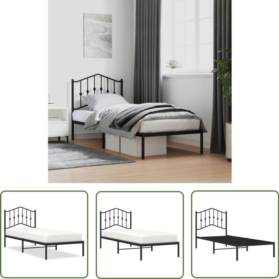 VidaXL Bed Frame Zwart Metalen Bed Frame Bedframe met hoofdbord metaal zwart 90x190 cm Bed Frame 90x190 Staal Bed Frame Hoofdbord Bed Frame