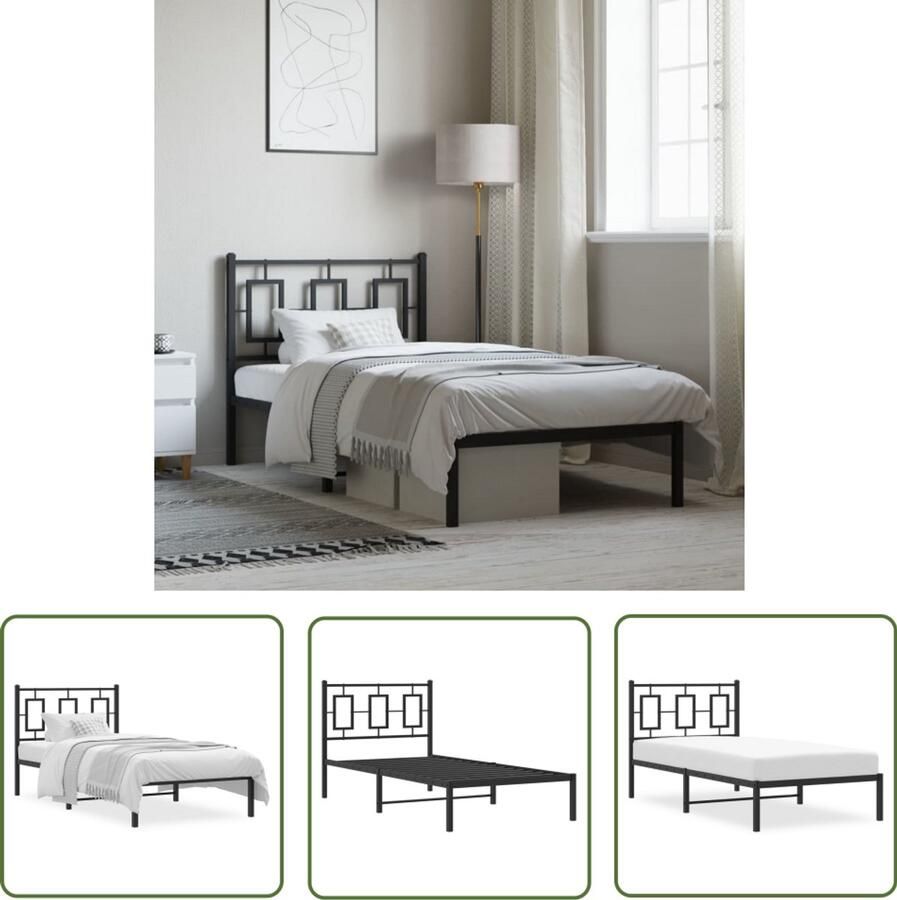 VidaXL Bedframe met hoofdbord metaal zwart 90x190 cm Metalen Bed Frame Bed Frame Zwart Boxspring Frame Hoofdbord Bed Staal Bed Frame