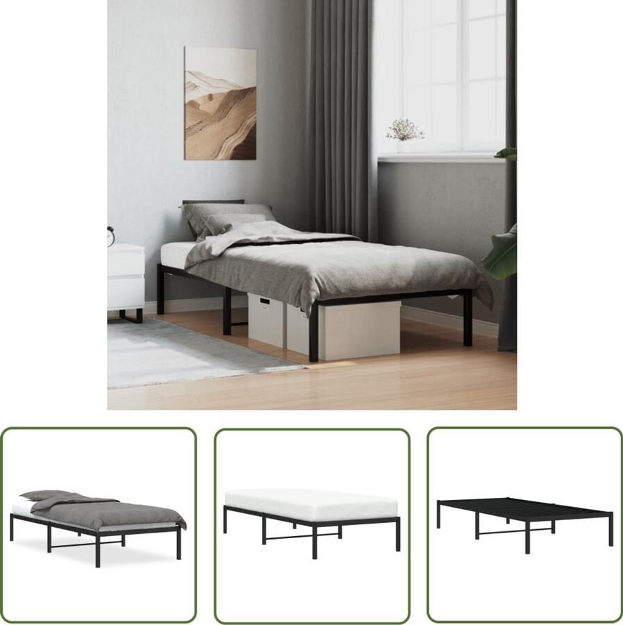 VidaXL Bed Frame Zwart Metalen Bed Frame Bedframe metaal zwart 90x200 cm Bed Frame 90x200 Staal Bed Frame Modern Bed Frame
