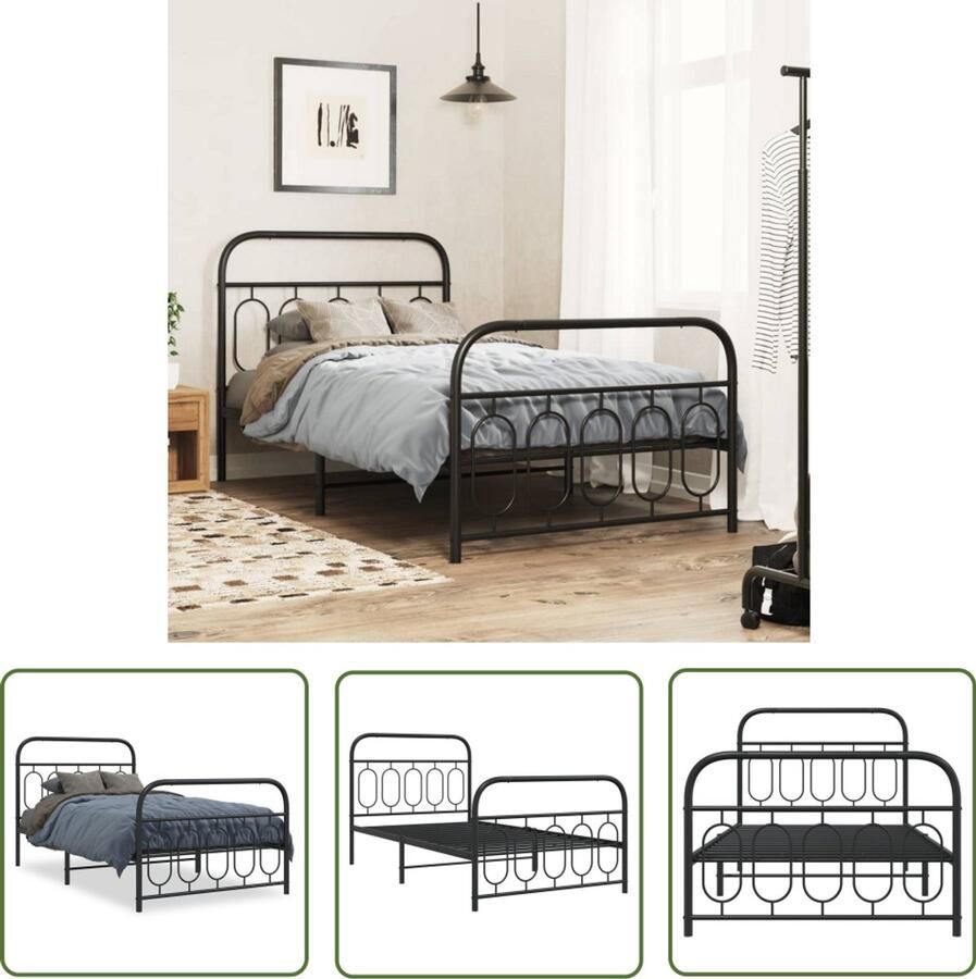 VidaXL Bedframe met hoofd- en voeteneinde metaal zwart 107x203 cm Metalen Bedframe Bed Frame Zwart King Size Bed Boxspring Bed Tweepersoons Bed