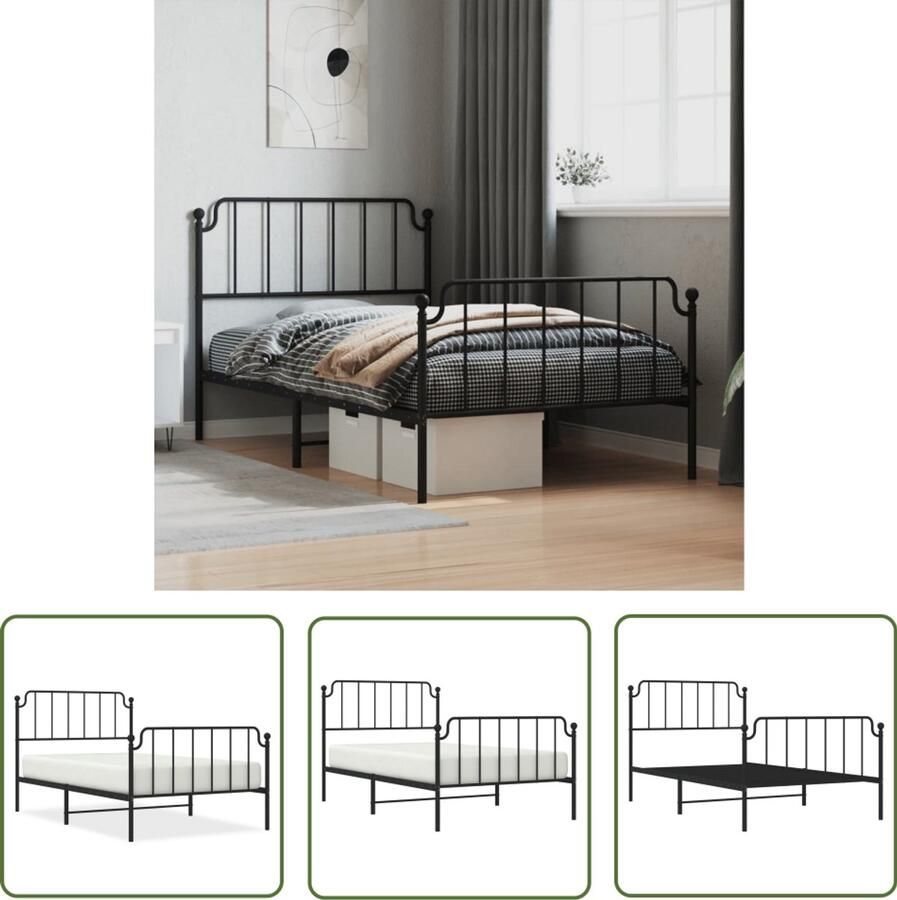 VidaXL Bed Frame Zwart Metalen Bedframe met hoofd- en voeteneinde metaal zwart 107x203 cm Staal Bedframe King Size Bed Boxspring Bed