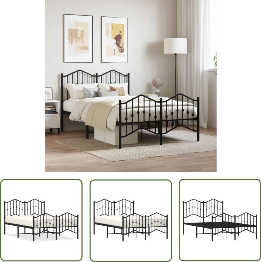 VidaXL Bedframe met hoofd- en voeteneinde metaal zwart 120x190 cm Metalen Bedframe Bed Frame Zwart Staal Bedframe Tweepersoons Bed 120x190 Bed