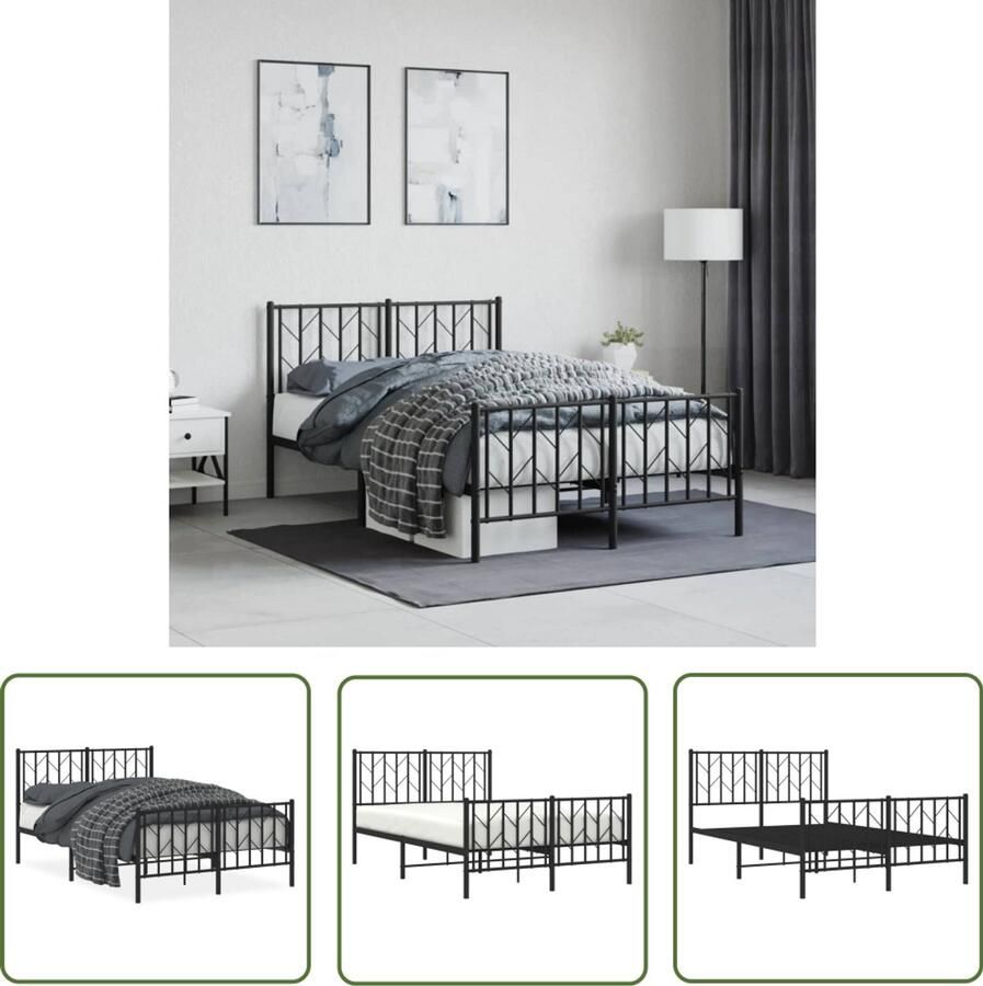 VidaXL Bedframe met hoofd- en voeteneinde metaal zwart 120x200 cm Metalen Bedframe Bed Frame Zwart Boxspring Frame Staal Bedframe Tweepersoons Bedframe