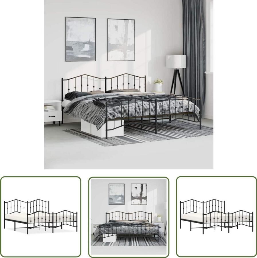 VidaXL Bedframe met hoofd- en voeteneinde metaal zwart 183x213 cm Metalen Bedframe Bed Frame Zwart King Size Bed Boxspring Bed Staal Bedframe