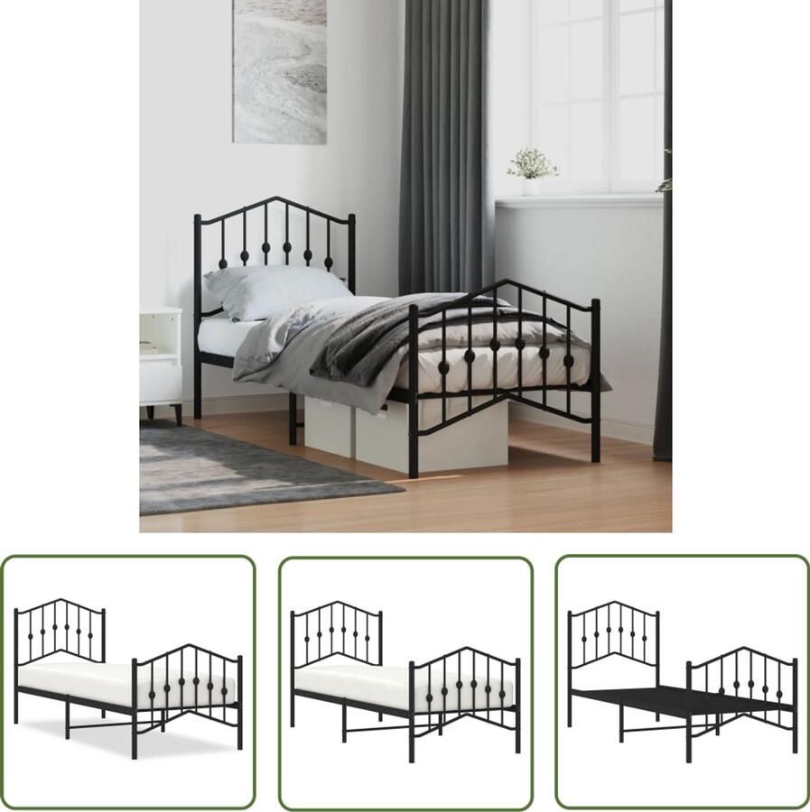 VidaXL Bedframe met hoofd- en voeteneinde metaal zwart 75x190 cm Metalen Bedframe Bed Frame Zwart Staal Bedframe Compact Bedframe Tweepersoons Bedframe