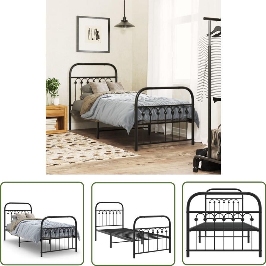 VidaXL Bed Frame Zwart Metalen Bedframe met hoofd- en voeteneinde metaal zwart 80x200 cm Staal Bedframe Boxspring Frame Tweepersoons Bed