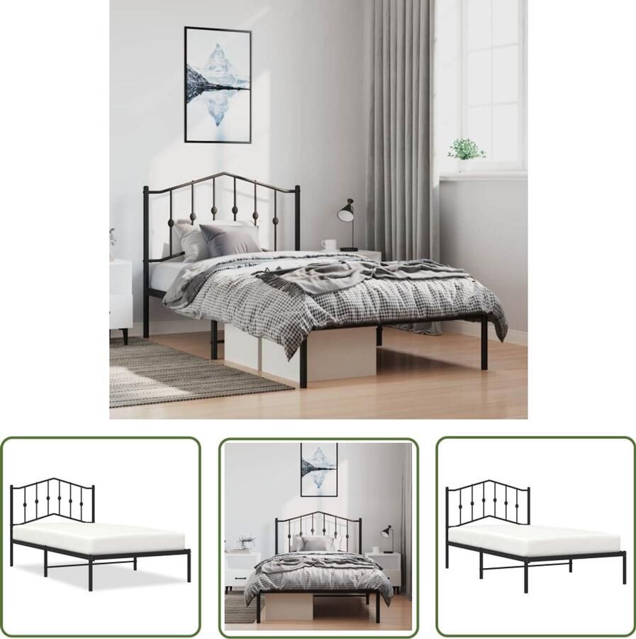 VidaXL Bedframe met hoofdbord metaal zwart 100x190 cm Metalen Bedframe Bed Frame Zwart Staal Bedframe King Size Bedframe Boxspring Bedframe