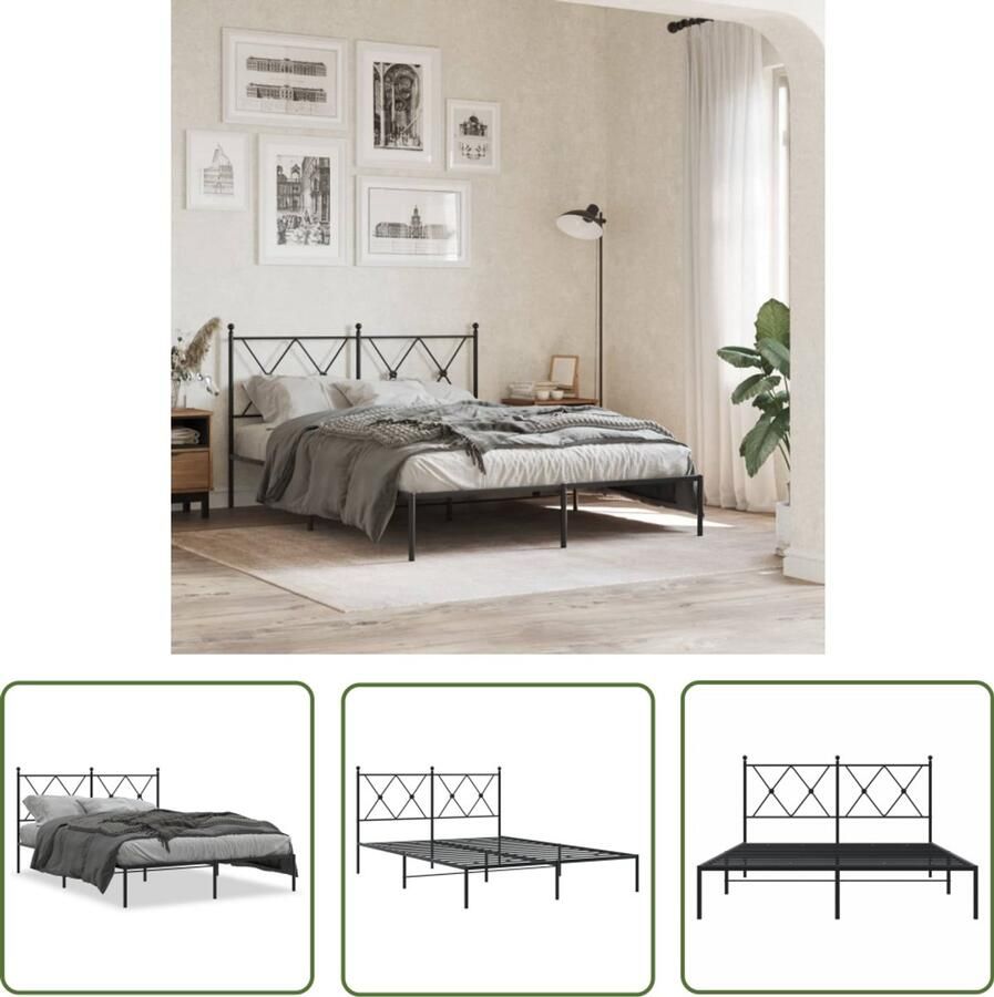VidaXL Bed Frame Zwart Metalen Bedframe met hoofdbord metaal zwart 135x190 cm Boxspring Frame King Size Bed Dubbel Bed