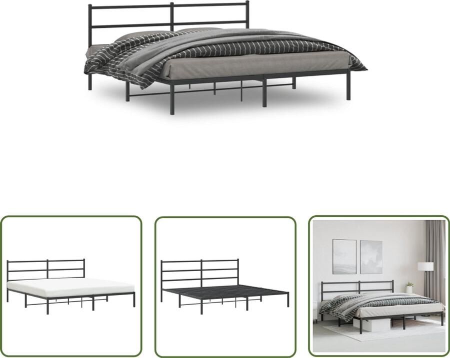 VidaXL Bedframe met hoofdbord metaal zwart 180x200 cm Metalen Bedframe Bed Frame Zwart Boxspring Frame King Size Bed Tweepersoons Bed