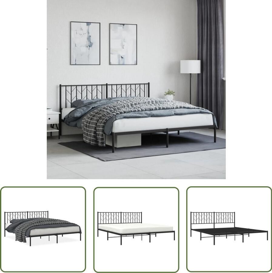 VidaXL Bedframe met hoofdbord metaal zwart 183x213 cm Metalen Bedframe Bed Frame Zwart Boxspring Frame King Size Bed Tweepersoons Bed