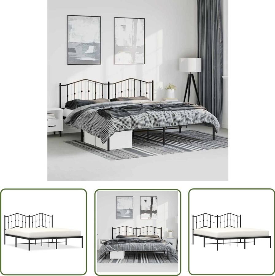 VidaXL Bed Frame Zwart Metalen Bedframe met hoofdbord metaal zwart 183x213 cm Staal Bedframe King Size Bedframe Boxspring Bedframe