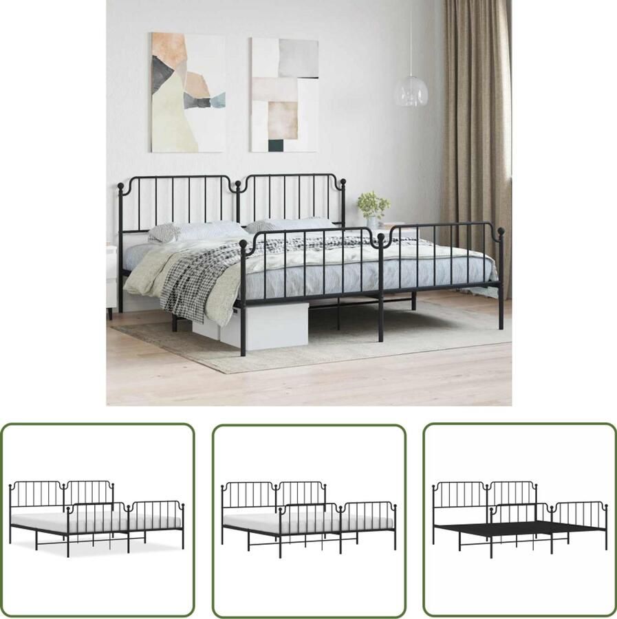 VidaXL Bed Frame Zwart Staal Bed Frame Bedframe met hoofd- en voeteneinde metaal zwart 193x203 cm King Size Bed Frame Boxspring Frame Tweepersoons Bed Frame