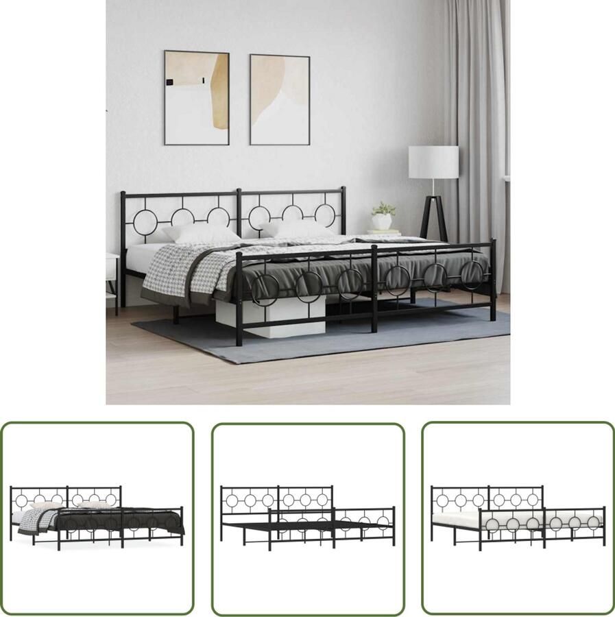 VidaXL Bed Frame Zwart Staal Bed Frame Bedframe met hoofd- en voeteneinde metaal zwart 200x200 cm Tweepersoons Bed Frame Boxspring Frame King Size Bed Frame