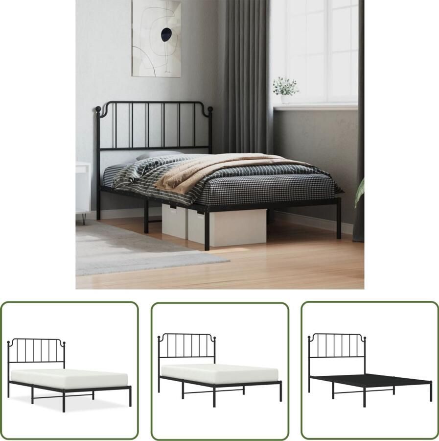 VidaXL Bed Frame Zwart Staal Bed Frame Bedframe met hoofdbord metaal zwart 107x203 cm Tweepersoons Bed Frame King Size Bed Frame Boxspring Frame