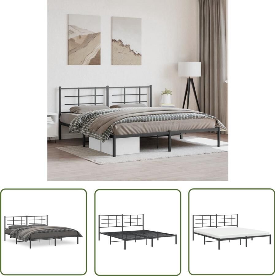 VidaXL Bed Frame Zwart Staal Bed Frame Bedframe met hoofdbord metaal zwart 183x213 cm King Size Bed Frame Boxspring Frame Modern Bed Frame