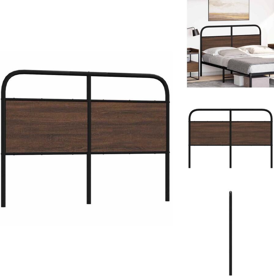VidaXL Bed Hoofdbord Bedhoofdbord Hoofdbord Bed Hoofdeinde Bed Hoofdbord 120 cm bewerkt hout en staal bruin eikenkleurig