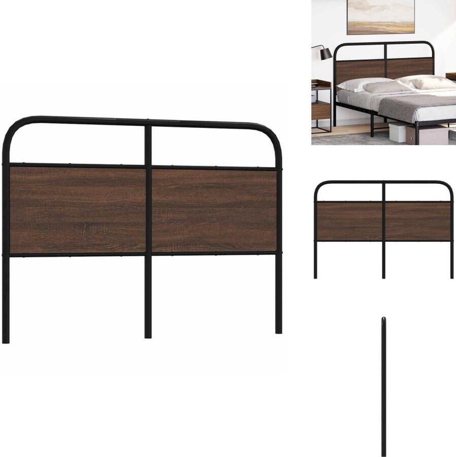 VidaXL Bed Hoofdbord Bedhoofdbord Hoofdbord Bed Hoofdeinde Bed Hoofdbord 135 cm bewerkt hout en staal bruin eikenkleurig