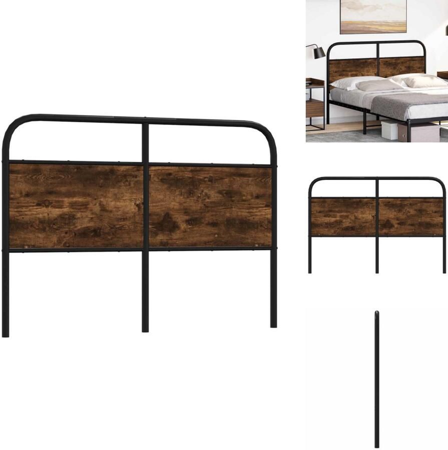 VidaXL Bed Hoofdbord Bedhoofdbord Hoofdbord Bed Hoofdeinde Bed Hoofdbord 135 cm staal en bewerkt hout gerookt eikenkleurig