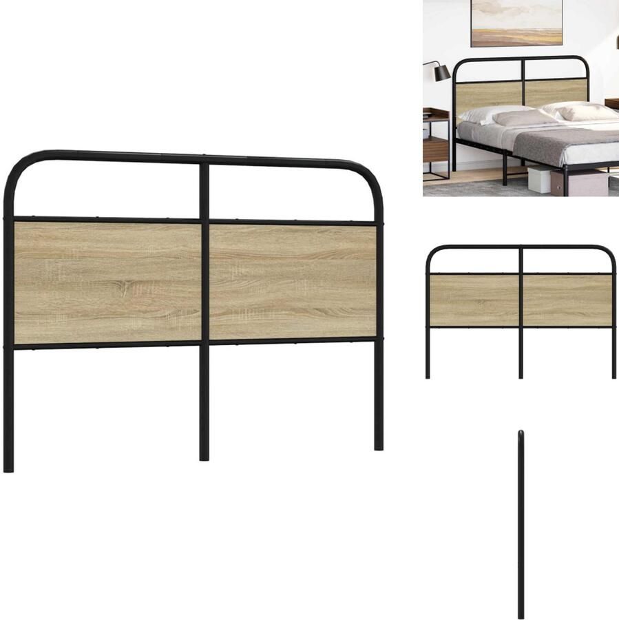 VidaXL Bed Hoofdbord Bedhoofdbord Hoofdbord Bed Hoofdeinde Bed Hoofdbord 135 cm staal en bewerkt hout sonoma eikenkleurig
