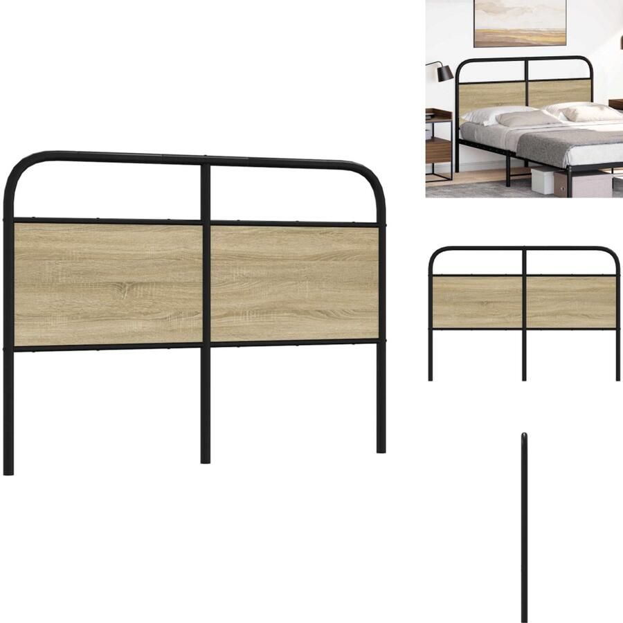 VidaXL Bed Hoofdbord Bedhoofdbord Hoofdbord Bed Hoofdeinde Bed Hoofdbord 140 cm staal en bewerkt hout sonoma eikenkleurig