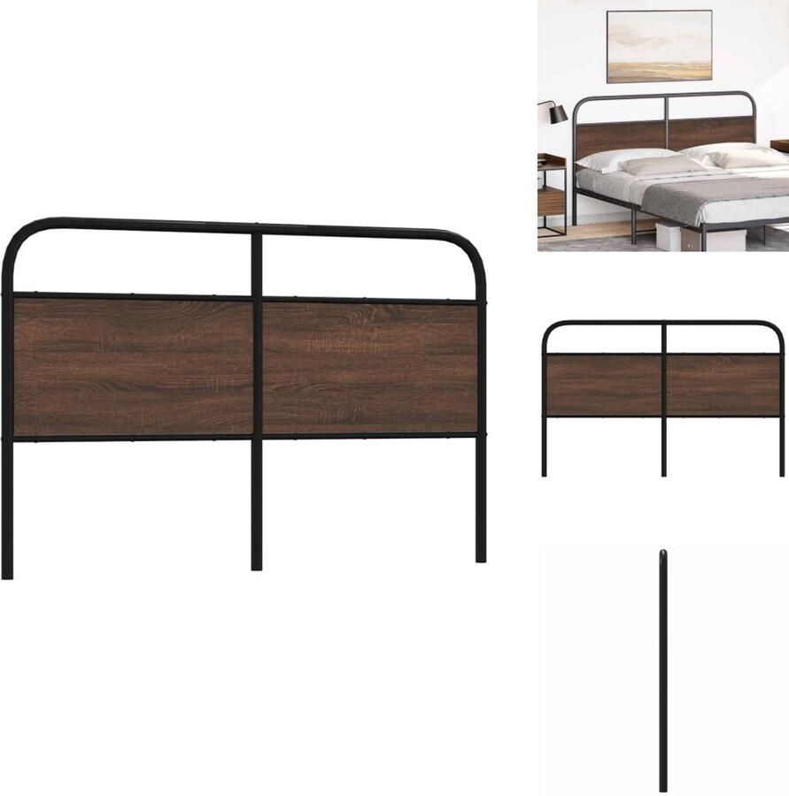 VidaXL Bed Hoofdbord Bedhoofdbord Hoofdbord Bed Hoofdeinde Bed Hoofdbord 150 cm bewerkt hout en staal bruin eikenkleurig