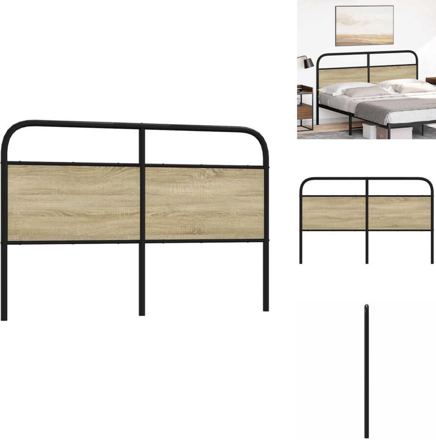 VidaXL Bed Hoofdbord Bedhoofdbord Hoofdbord Bed Hoofdeinde Bed Hoofdbord 150 cm staal en bewerkt hout sonoma eikenkleurig