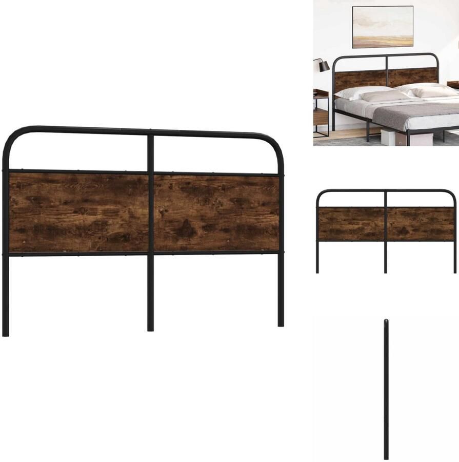 VidaXL Bed Hoofdbord Bedhoofdbord Hoofdbord Bed Hoofdeinde Bed Hoofdbord 160 cm staal en bewerkt hout gerookt eikenkleurig